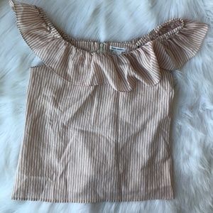 (Club Monaco) Pink/White Stripe Off Shoulder Top